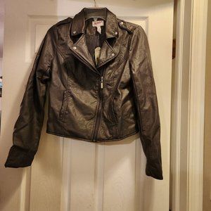 NWT Ladies Arizona Jean Co. GRAY Faux Fake Leather Jacket Size Small